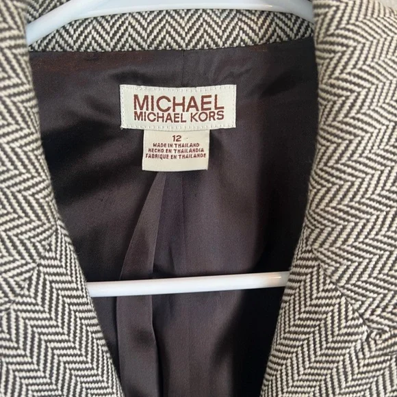 MICHAEL KORS Herringbone Suit Blazer SZ 12 Equestrian Campus Dark Academia